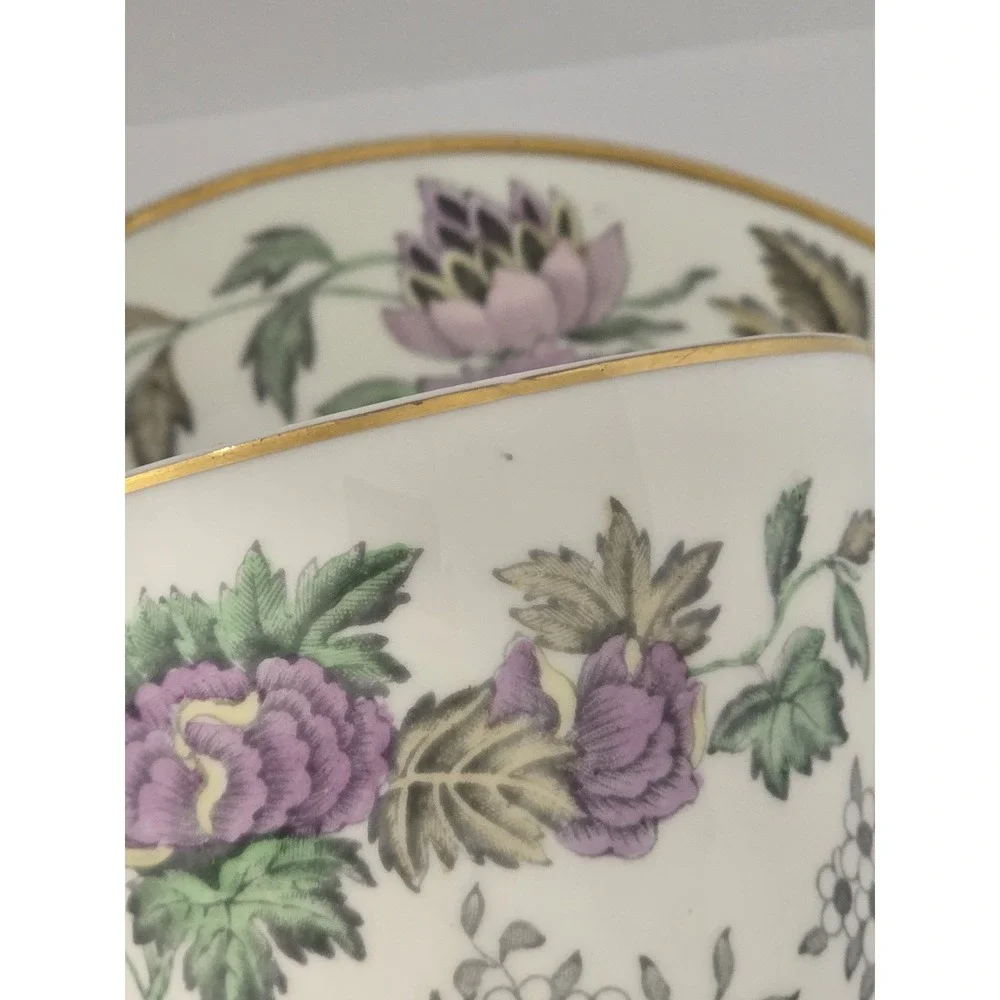 Wedgwood Avon Bone China Floral Gold Trim Cup & Saucer England Purple Floral